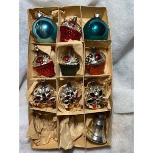 Vintage Christmas Ornaments Mercury Glass Cupcake Bell Baubles Set Holiday Decor